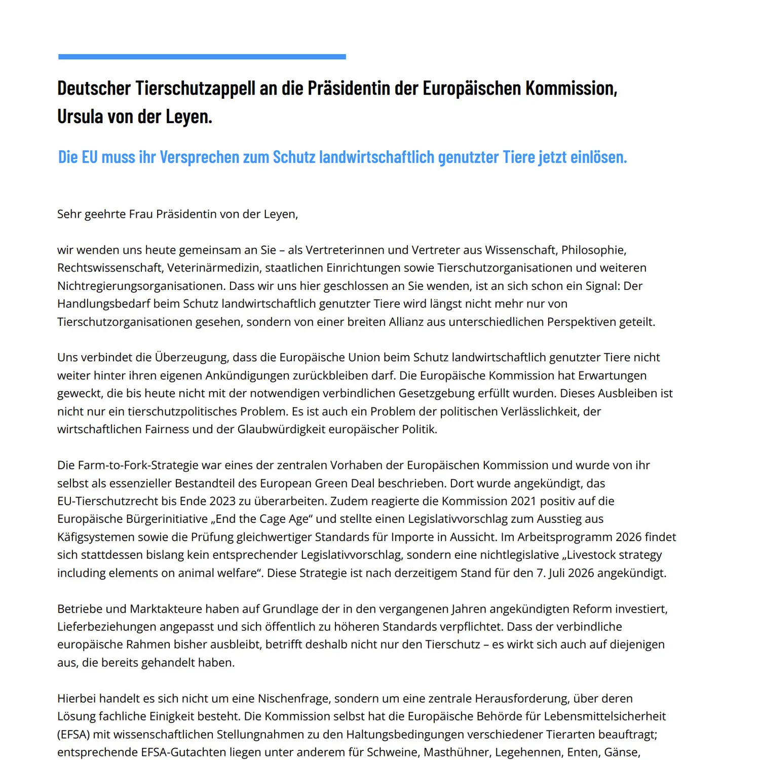 EU Tierschutzappell 2026